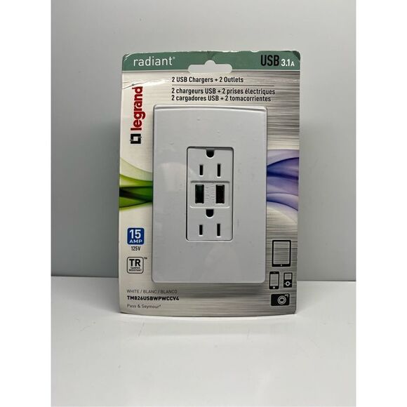 LEGRAND Radiant Tamper Resistant 2 USB 3.1A Outlet 15 Amp 125V - Picture 1 of 7